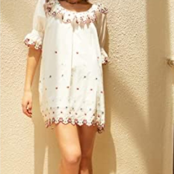Asymmetrical White Dress with Embroidered Details - Picture 1 of 3